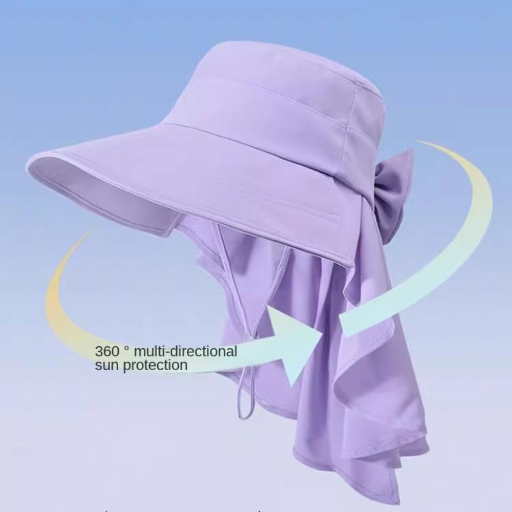 With Shawl Sunshade Bucket Hat with Ponytail Hole Aiti UV Fishman Hat New Design Bow Sun Hat  Beach