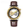 New Men's Watch Tourbillon Mechanical Watches Transparent Hollow Automatic Self Wind Watches Leather Band Skeleton Relojes