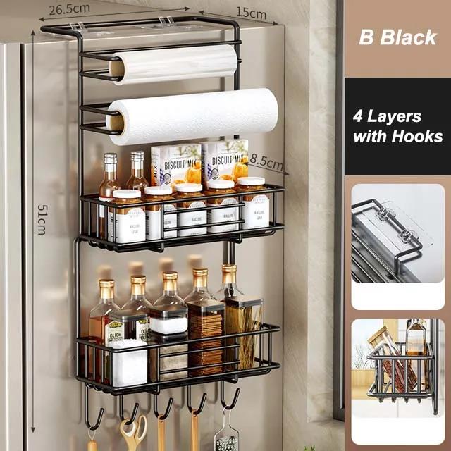 Kitchen Refrigerator Side Shelf Mmulti-functional Plastic Wrap Spice Bottles Storage Rack Kitchen Paper Tube Hanging Shelf