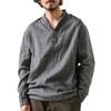 New Men's Imitation Linen Stand Collar Long Sleeve T Shirt Loose Solid Color Long Sleeve Shirt