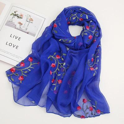 Chinesischer Stil bestickter Pfirsichblüten-Chiffon-Reise-Sonnenschutzschal, muslimischer Hijab-Schal