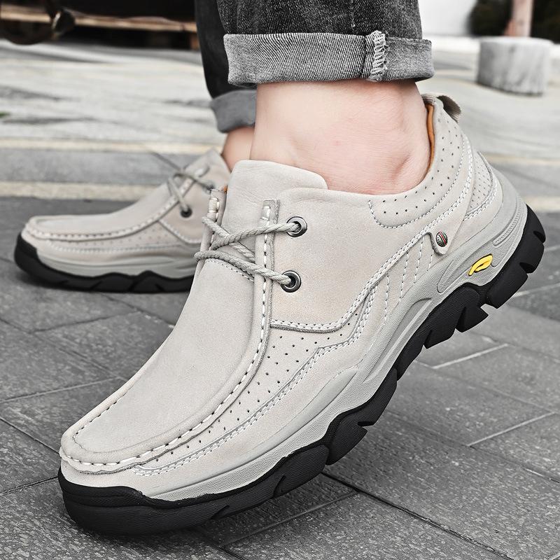 Frühlings Herrenschuhe Oberste Schicht Rindsleder Outdoor Freizeitschuhe Dad Shoes Weichsohlige Lederschuhe Rutschfest Dicksohlige Wanderschuhe Herren