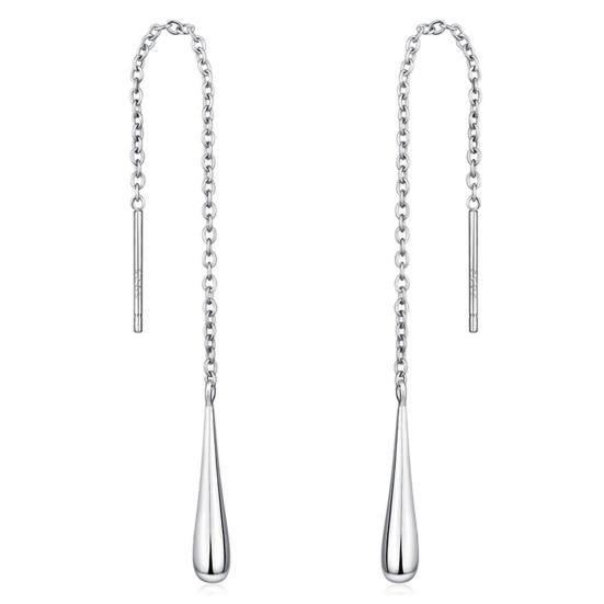 1 Pair Drop Earrings Long Tassel Teardrop Pendant Artificial Silver Chain Threader Dangle Earrings for Party