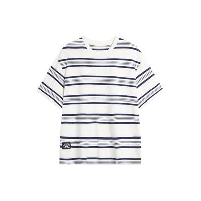 Li Ning Weekend Youth High Street American Vintage Simple Versatile Striped Drop Shoulder Round Neck Cotton Summer Short Sleeve T-Shirt AHSU655-1