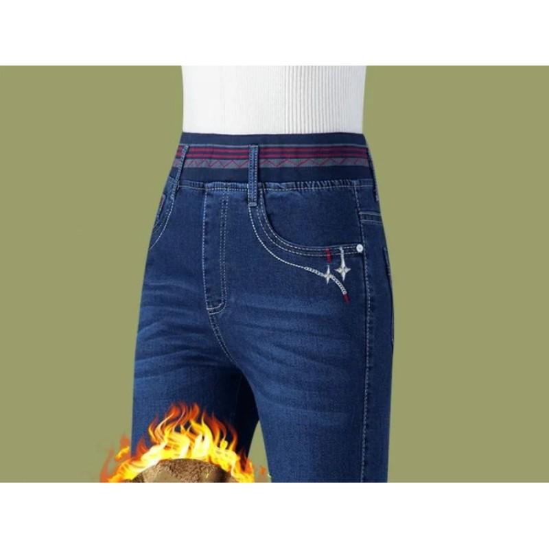 Jeans elasticizzati in velluto invernale da donna, a vita alta, spessi e caldi, pantaloni a matita da mamma