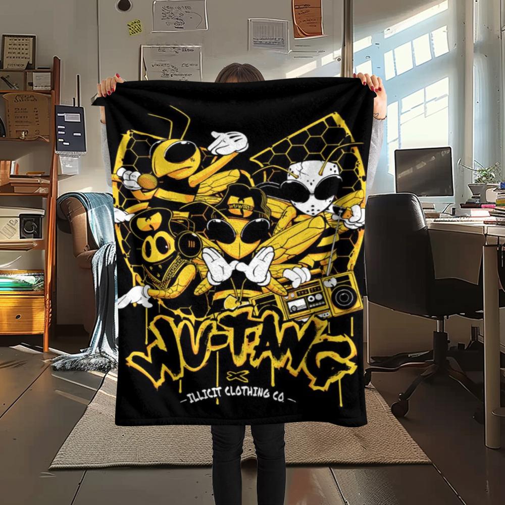 1 Stück WU TANG Aufdruck Flanelldecke, Hohe Qualität, Bequem für Alle Jahreszeiten, Heimdekoration, Wärme und Komfort, Perfekt für Weihnachtsgeschenke102