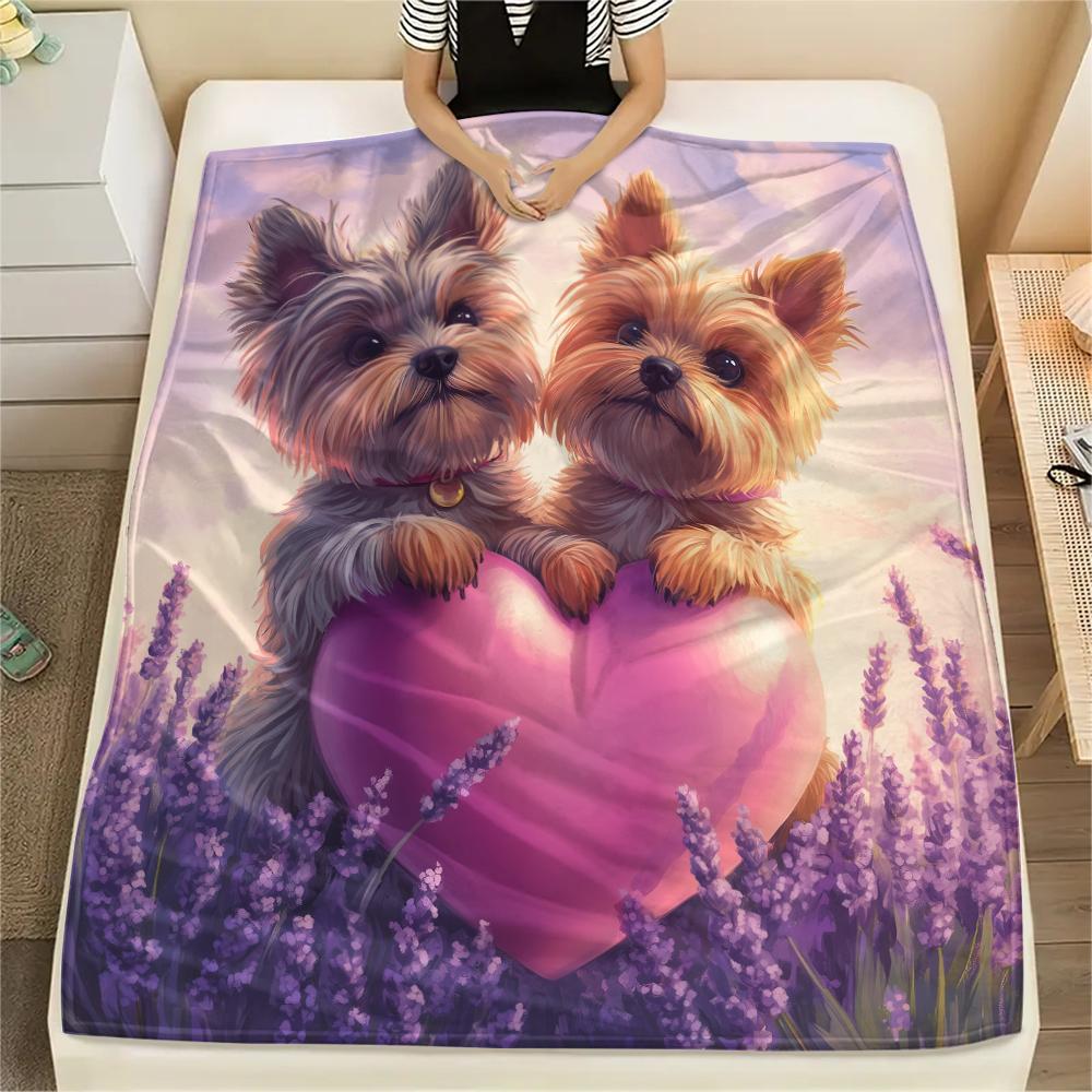 Yorkshire Terrier and Hearts pattern Flannel Blanket, High quality Comfortable for All Seasons, Home Decor, Warmth and Comfort, Perfect for Gifts.