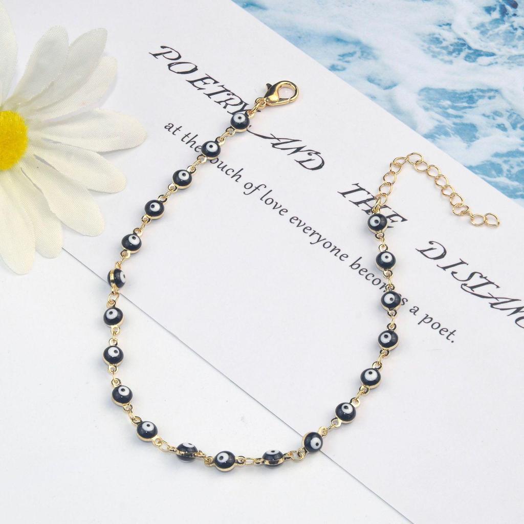 Minimalistisches handgefertigtes Fußkettchen mit bösem Blick: Europäischer und amerikanischer Strand-Damenschmuck im hochwertigen Nischendesign