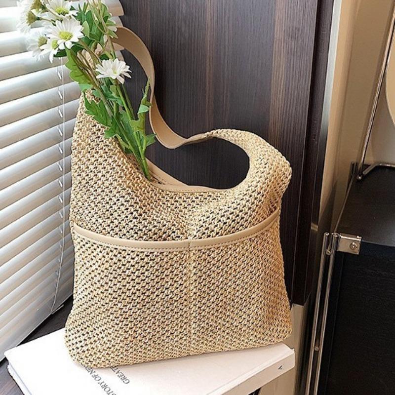 Woven Bag, Fresh and Light Single-shoulder Underarm Tote Bucket Bag, Classic Straw Woven Bag, Women's Beach Bag