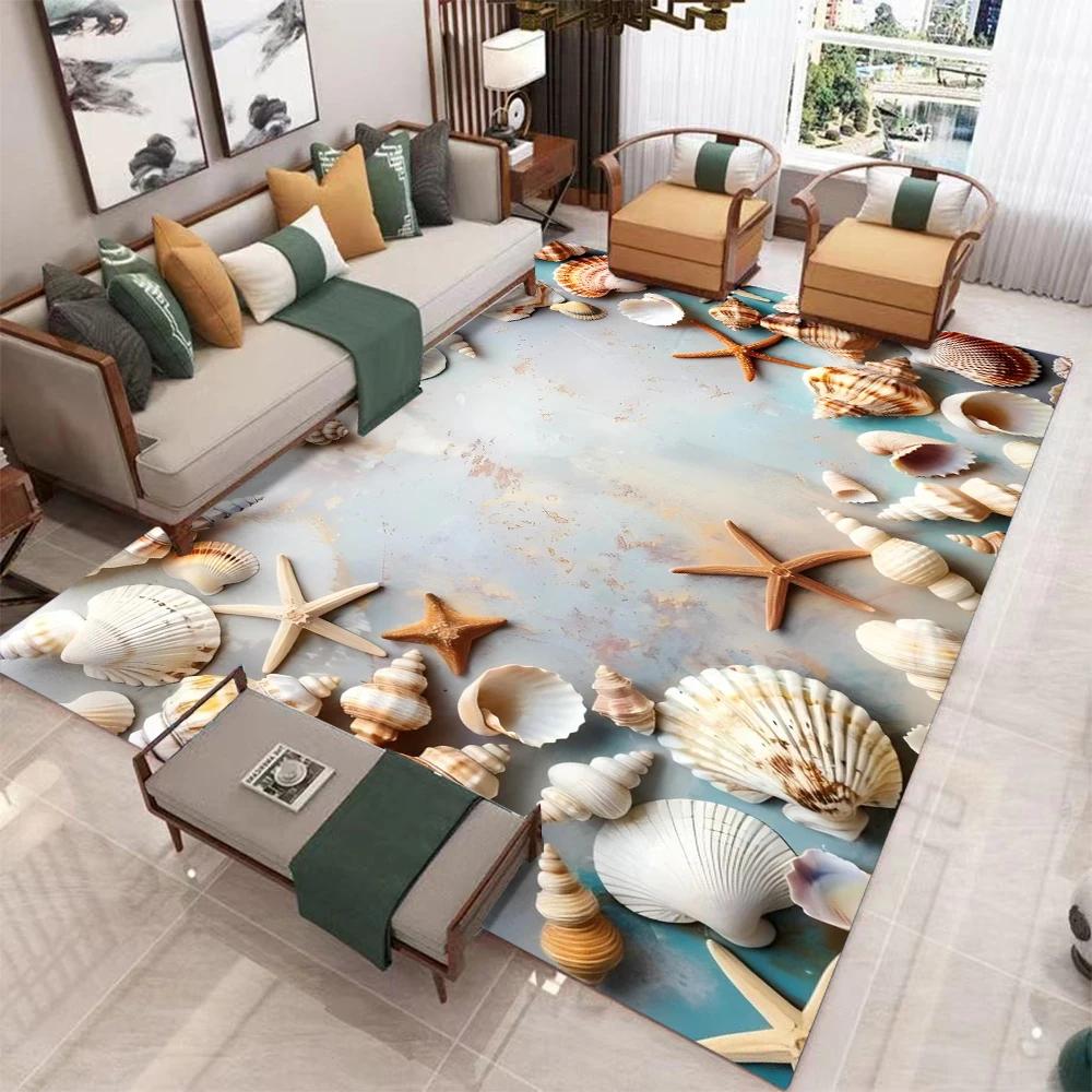 3d Starfish Beach Shell Sea Star Sand Carpet Rug for Living Room Bedroom Home Sofa Decoration,Kids Play Non-slip Floor Mat