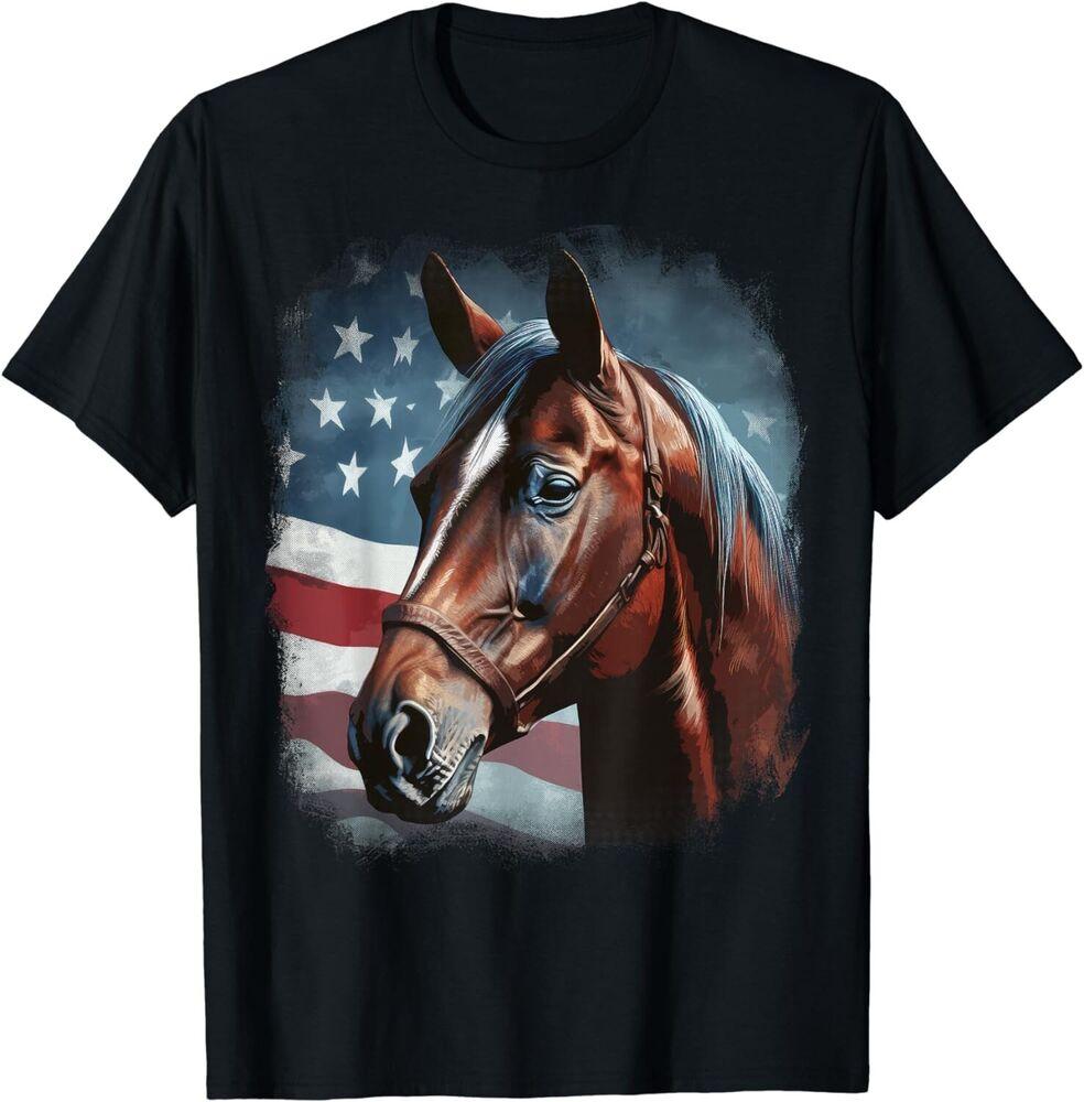 

Patriotic Horse American Flag Horseback Riding Western Farm Gift Unisex T-Shirt 3XL