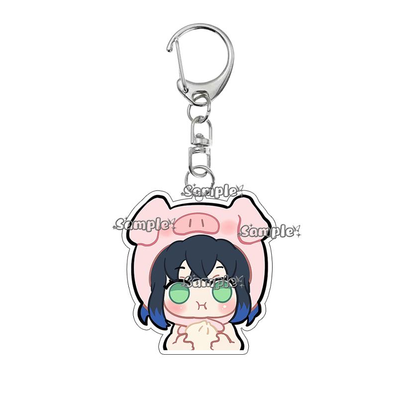 Q Version Anime Acrylic Agatsuma Zenitsu Tsuyuri Kanawo Kochou Tanjiro Nezuko Cartoon Kawaii Keychain Pendant Decor Fans Gifts