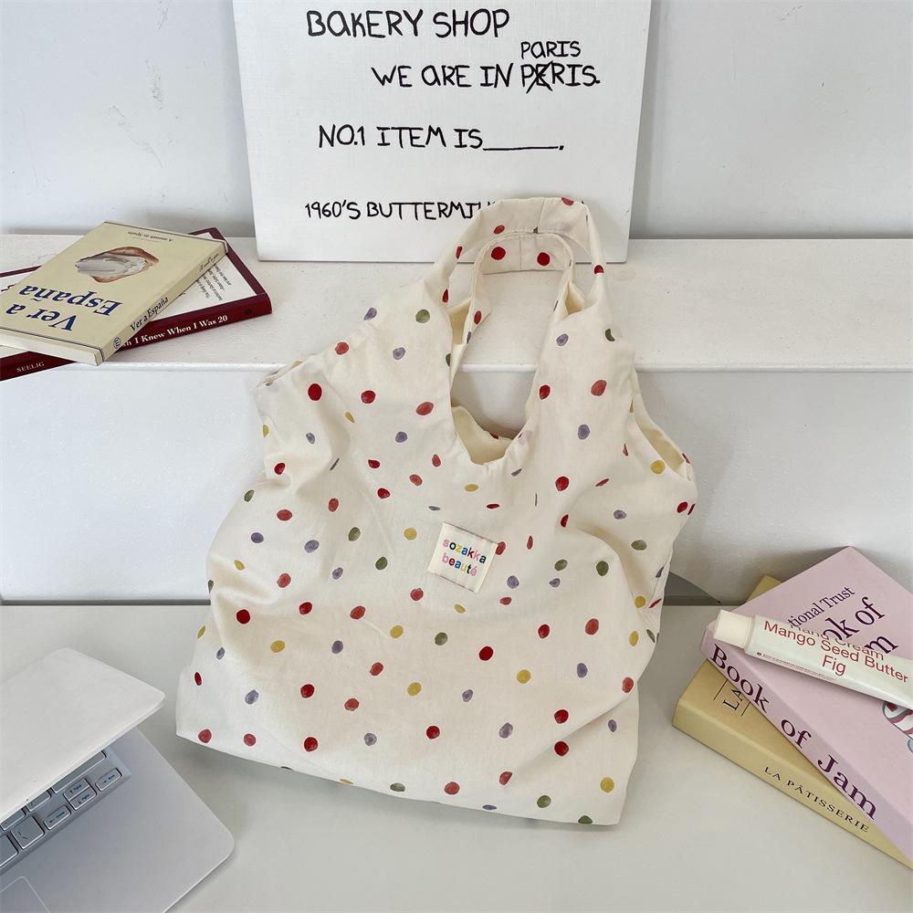 Torba Płócienna w Kropki 4 Kolory Duża Torba na Ramię dla Dziewcząt Torba na Codzienne Zakupy Torba na Ramię dla Ucznia do Szkoły do Pracy
