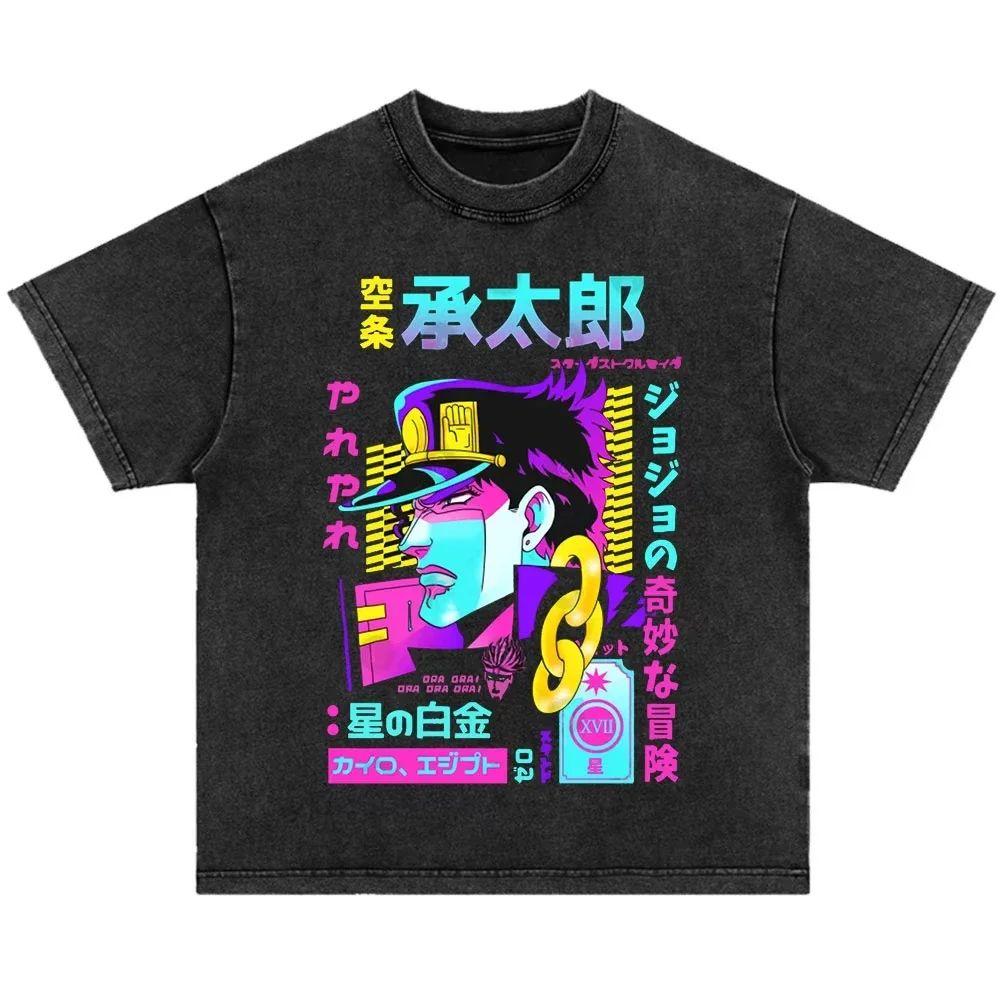 Japonské anime Jojo Bizarre Adventure Vintage prané tričko Killer Queen grafická trička Pánské Dámské Cosplay Nadměrné tričko