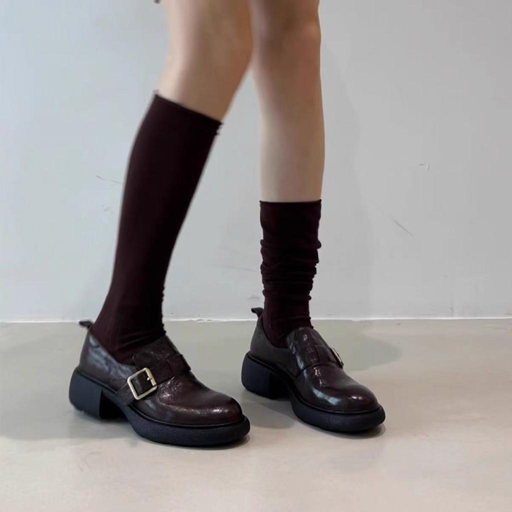 Thick-soled one-pedal belt buckle loafers British style not tired feet small leather shoes single shoes