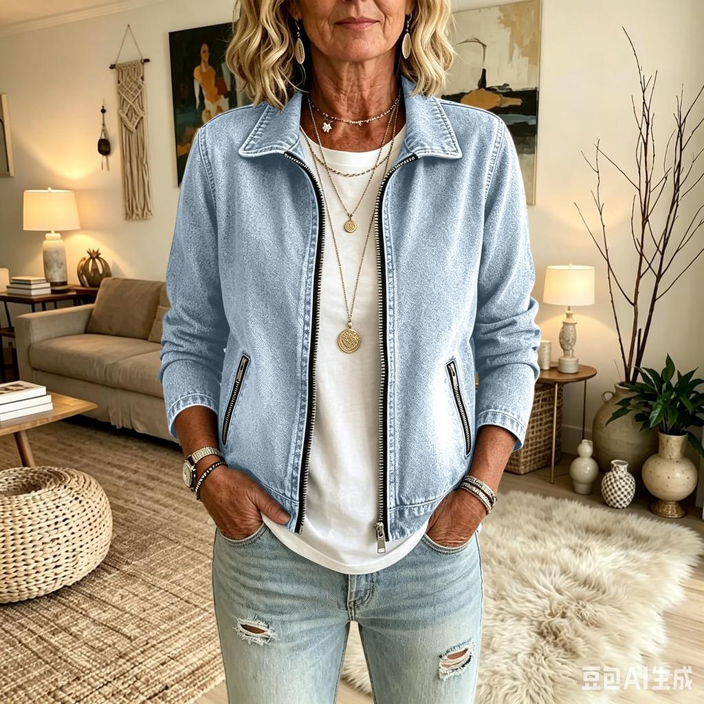 Giacca di Jeans da Donna a Maniche Corte, Felpa con Cappuccio e Zip, Collo, con Tasche