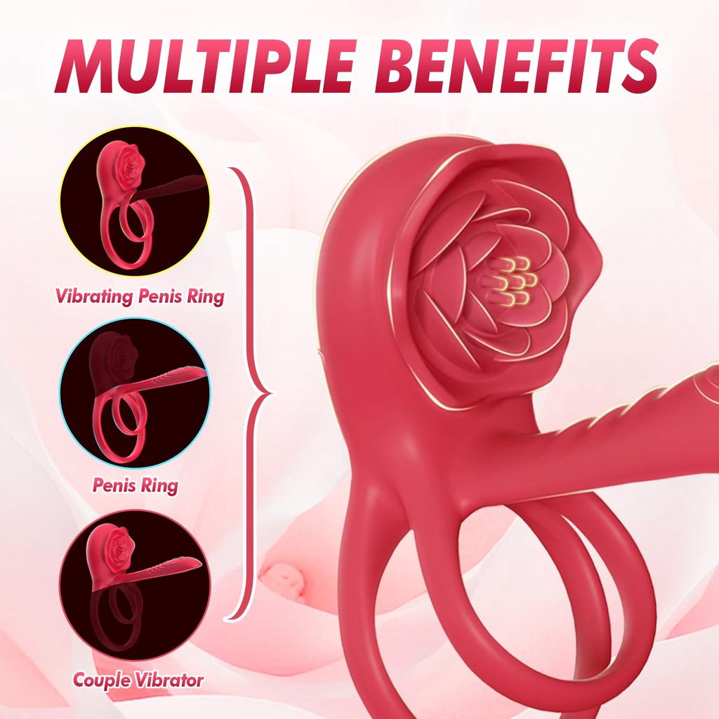 Vibrations Mode APP Remote Control Penis Ring Clitoris Vibrator,Obgado Vibrating Penis Ring with Rose Vibrator,Couples Adult Sex Toys for Men