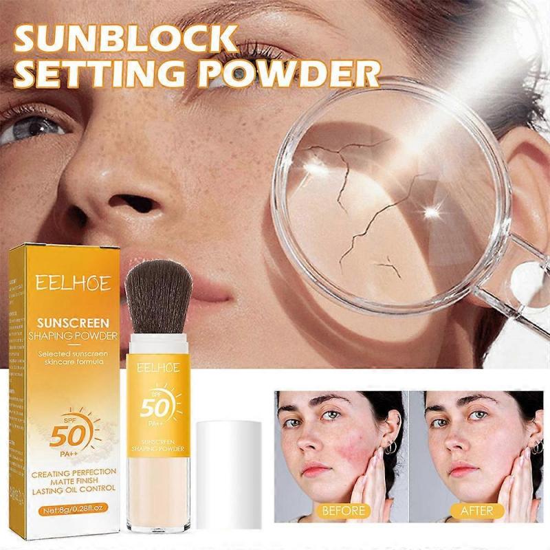 2X New Sunscreen Setting Powder, Spf 50 Pa++, Mineral Sunscreen Brush Powder, Oil Control Natural Matte Finish, Long Lasting Lightweight Breathable
