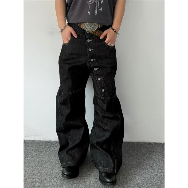 New American Retro Design Curved Long-breasted Casual Pants Silhouette Denim Original Cow Scimitar Jeans