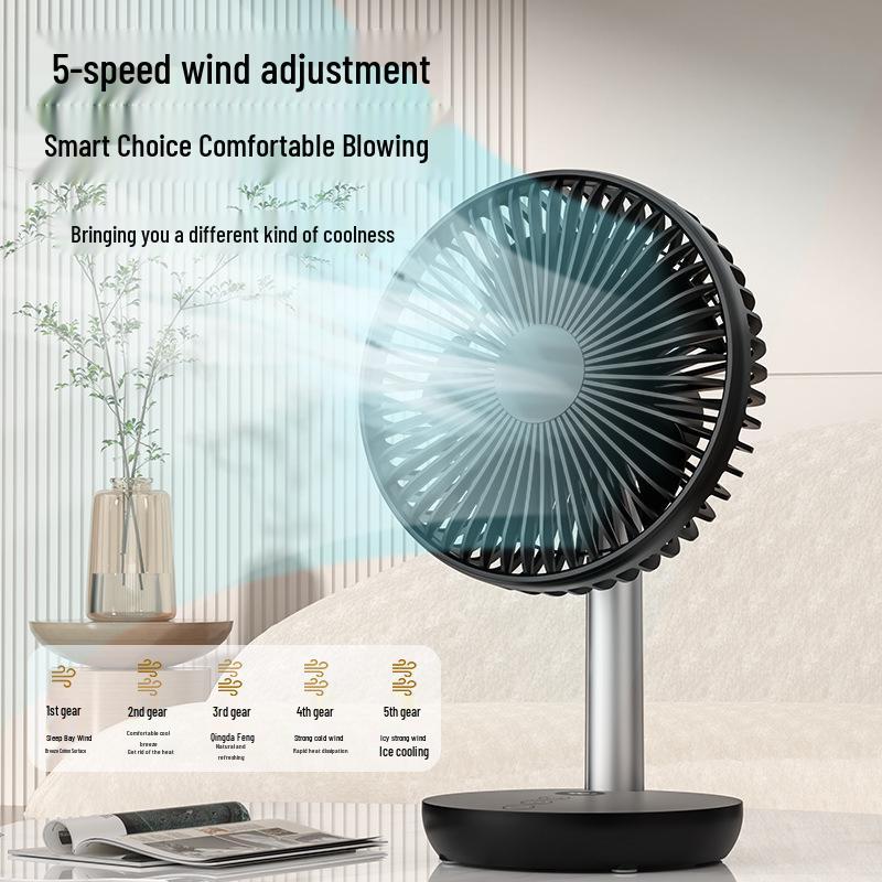 Compact Oscillating Desk Fan with 4000mAh Battery, USB Charging, Timer, Silent Operation - Ideal for Home or Office