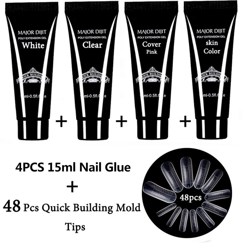 Nagelkleber Nagelverlängerung + 48 Stück Schnellaufbau-Formspitzen Gel-Aufbau-Set Schnelltrocknende Nagelkunstwerkzeuge