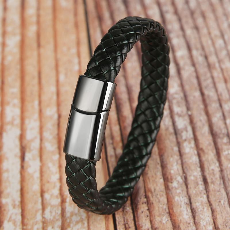 Mibrow Vintage Braided Leather Bracelet for Men Women Metal Magnetic Clasps Bracelets Punk Charm Men Fashion Jewelry