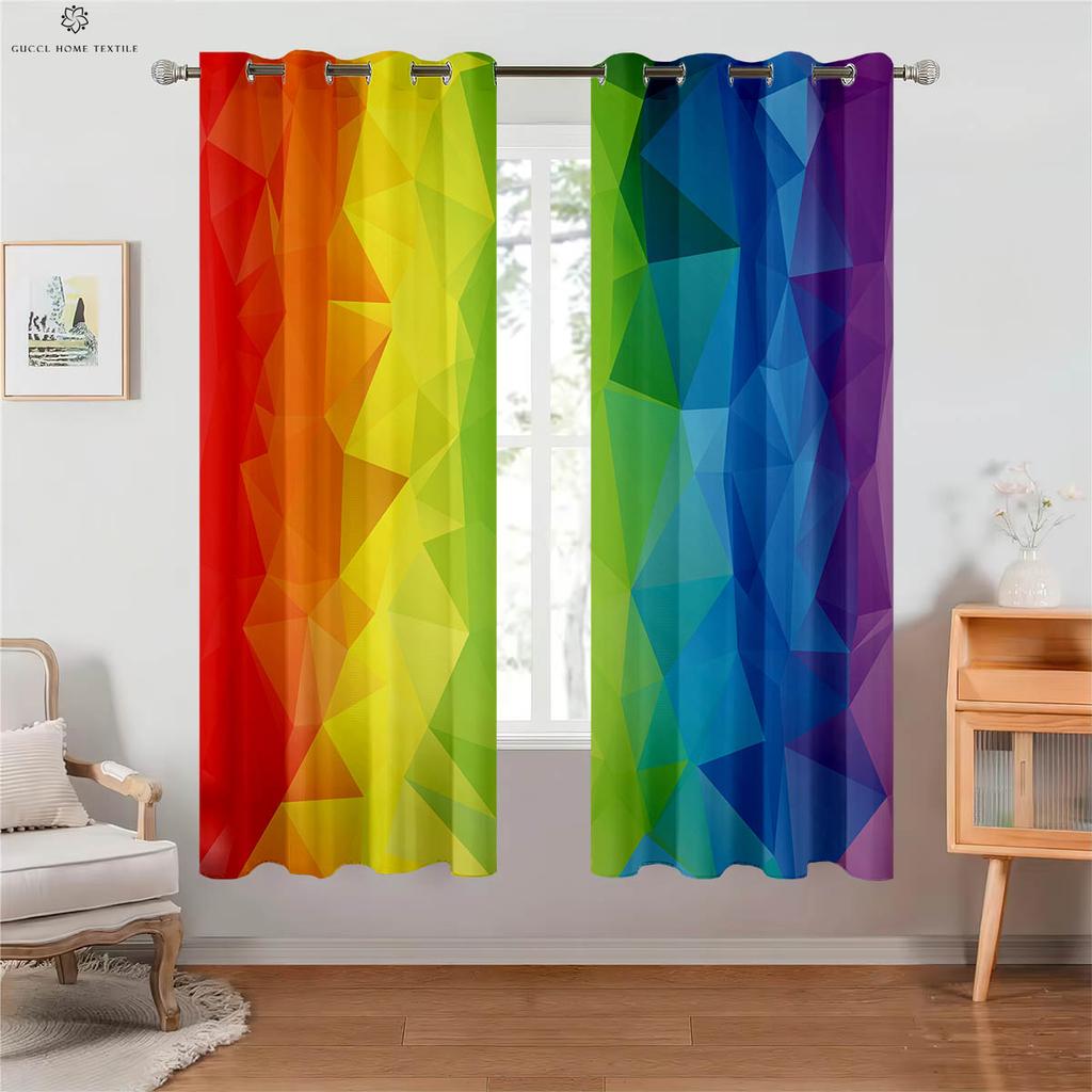 Blackout Heat Insulation Drapes Rainbow Shiny Color Gradient Print Kids Bedroom Living Room Study Decorationation