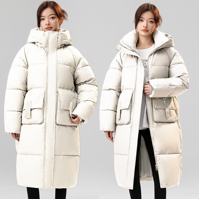 New long thickened coat loose women's knee hooded long-sleeved warm cotton-padded coat women's outside