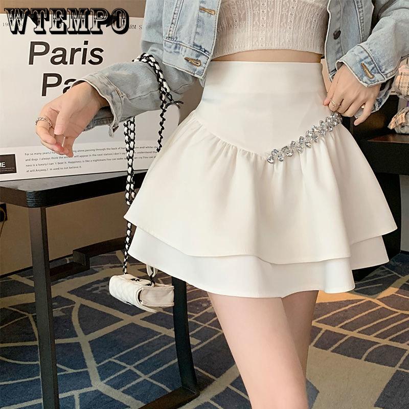 Female Sweet Niche A Line Half Skirt Spring Versatile Exquisite Solid High Waist Short Skirt Girl Skinny Puffy Skirt