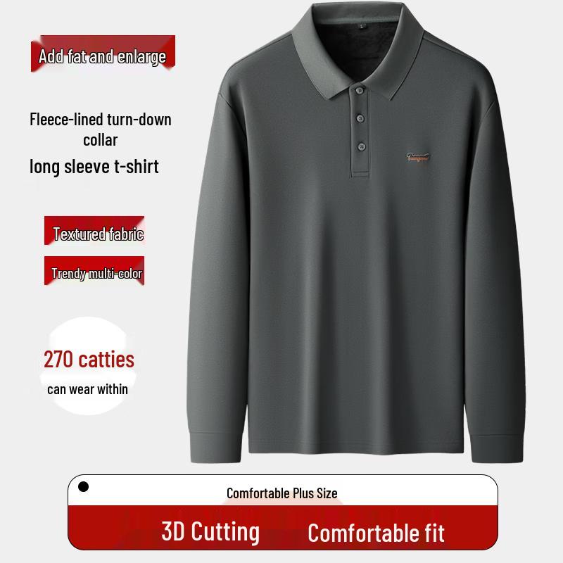 Men's Oversized Fleece-Lined Long Sleeve Polo Shirt