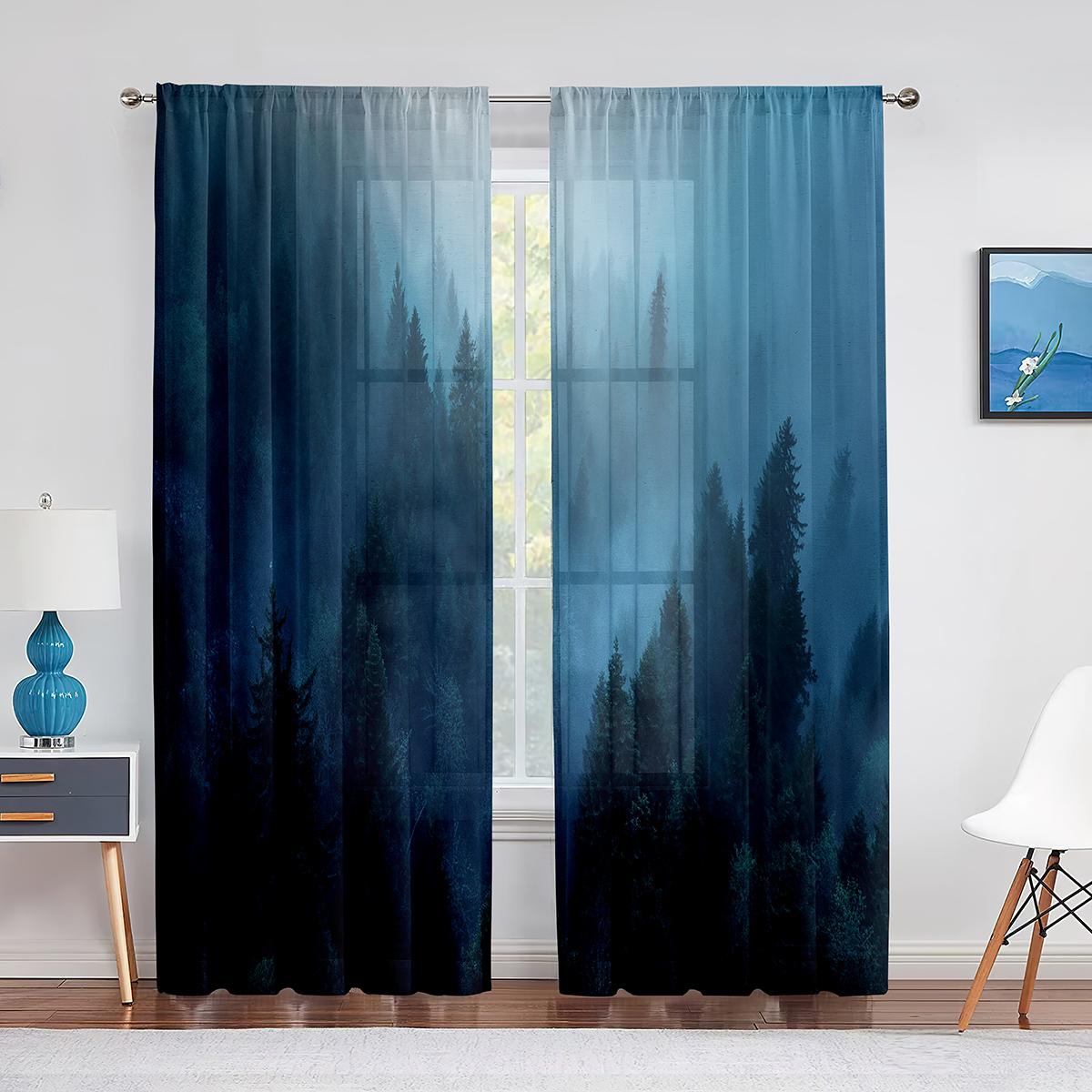 Деревья Лес Мистический Туманный Природа Лесная Прозрачная Вуаль Шторы для Гостиной — фото 15