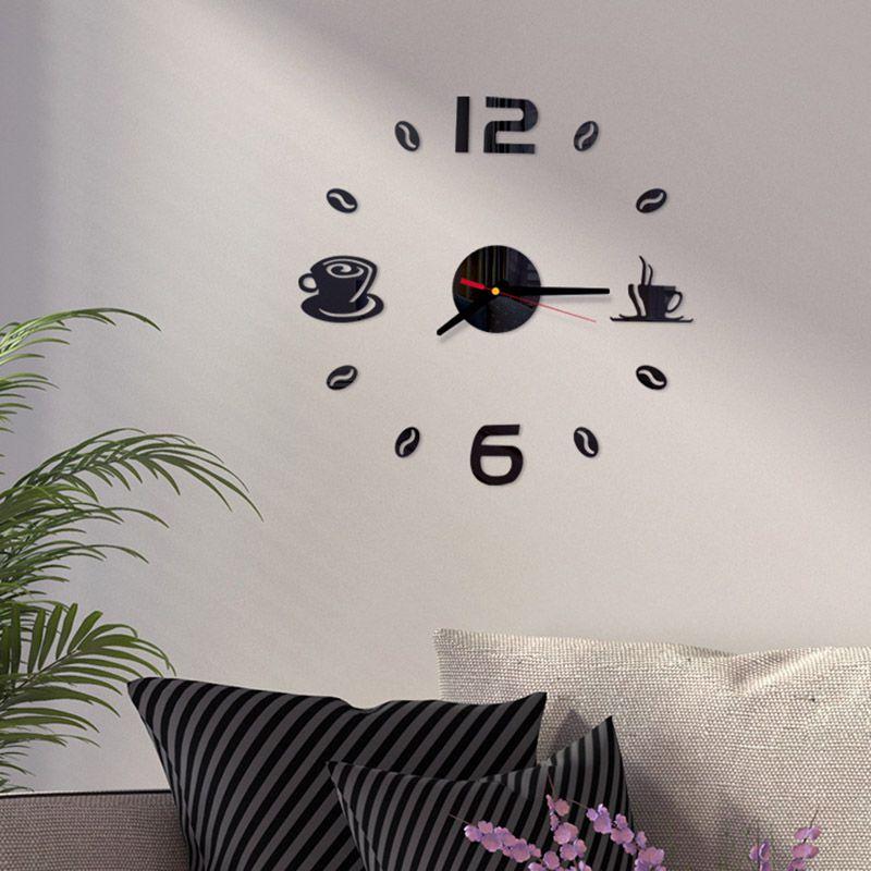 Stylish 3d Diy Coffee Cup Acrylic Mirror Wall Sticker Clock With Timeless Design