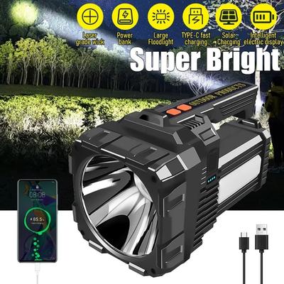 Solar Energy High Power LED Flashlight Type-C Rechargeable Strong Light Lamp Waterproof For Outdoor Camping Hiking