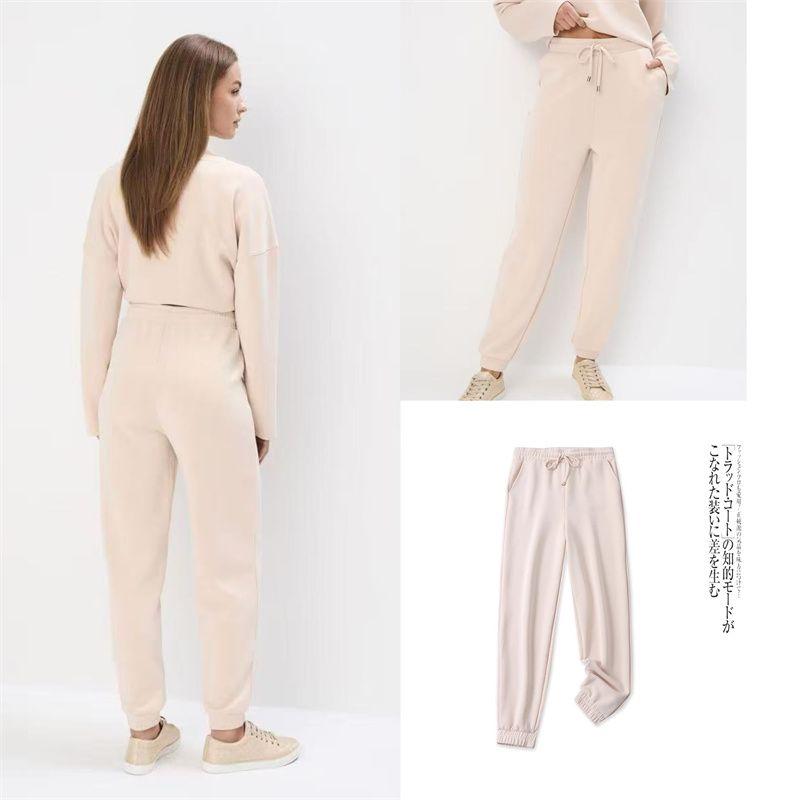 

Foreign Trade European and American Single Preppy Girls Sweat pants Autumn New Elastic Waist Lace-up Loose Ankle-tied Solid Trousers Purple Red XS