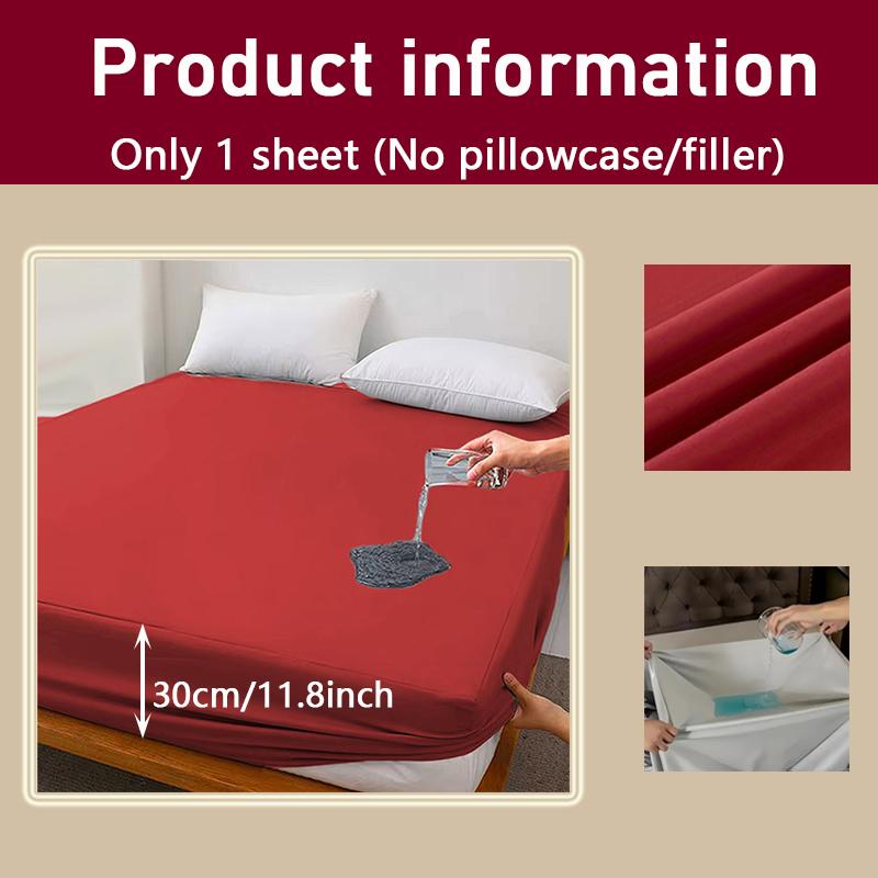 1PC Solid Color Waterproof Bed Sheet and Fitted Sheet,Waterproof Mattress Protector,30cm Deep Pocket Bed Sheet,Comfortable Bedding