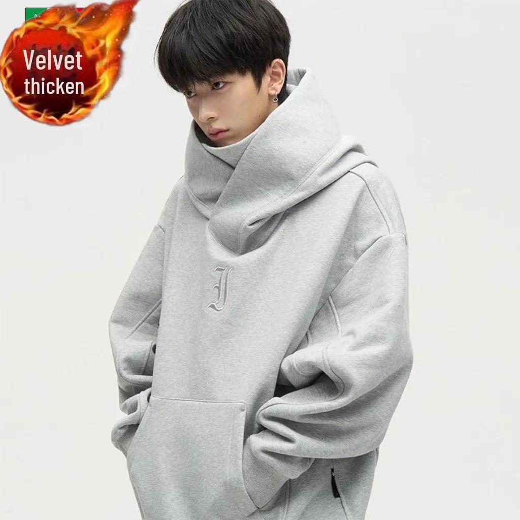 Retro-Kapuzenpullover aus Samt mit hohem Kragen für Herren im Übergröße – Jacke im Heavy-Industrial-Stil