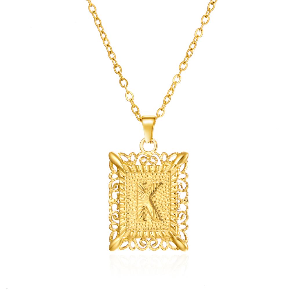 Exquisite Gold Color Initial Pendant Necklace for Women Men Stainless Steel Geometric Alphabet Necklace Friendship Jewelry