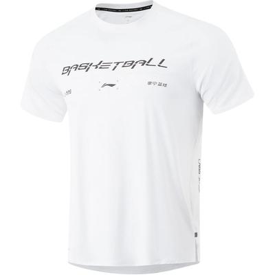 Li Ning Basketball Series Buchstaben Rundhals Bequem Atmungsaktiv Vielseitig Kurzarm T-Shirt Herren T-Shirts Standard-Weiß ATSU083-2