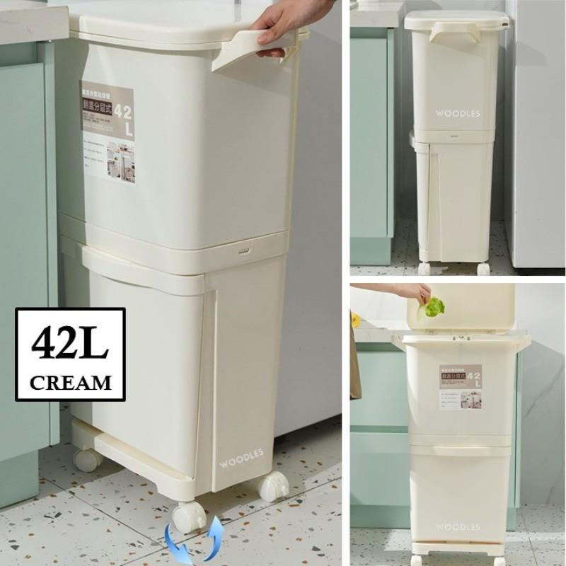Household 2 Tier Sorting Bin 360° Rotating Wheel Kitchen Rubbish Recycle Wheel Kitchen Rubbish Recycle Dustbin Large Capacity Practical Garbage Trash