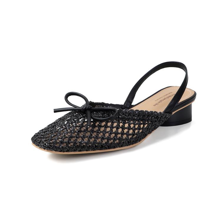 

Fashion New Summer Sandals Square Toe Sandals for Women Low Heel Fashion Bow Decoration Hollow Out Sandals Breathable Ladies Shoes Women 34 чёрный
