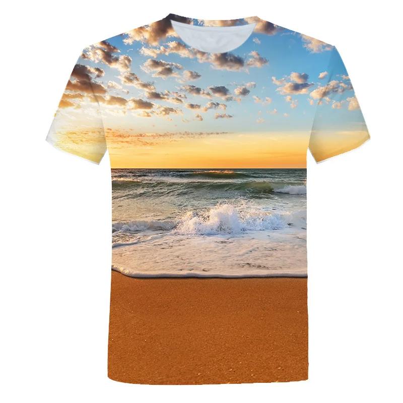 Summer Seaside Scenery Graphic T Shirts 3D Printed T-shirt Fashion Men's T-shirts Beach Style Nature Landscape Pattern T-shirt