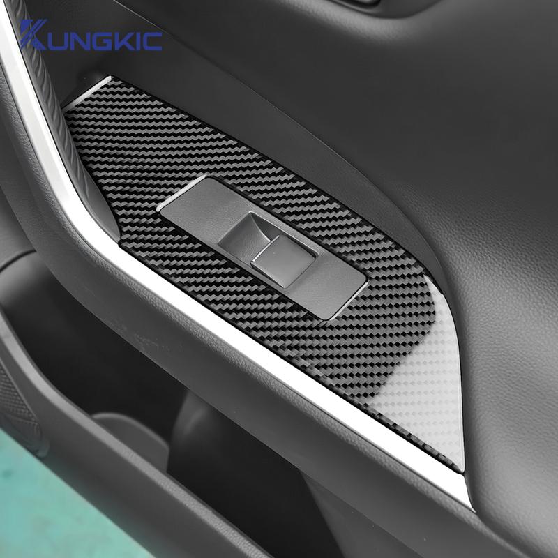 LHD RHD Car Window Lift Button Panel Trim Real Soft Carbon Fiber Sticker For Toyota RAV4 XA50 2024 2025