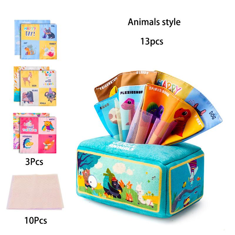 Montessori Baby Tissue Box Towel Soft Cloth Toys Toddler Finger Exercise Educational Learning Activity Sensory Plush Toy for Kid