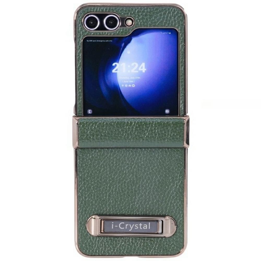 For Samsung Galaxy Z Flip6 5G Case Electroplated Leather+PC Phone Cover with Invisible Kickstand