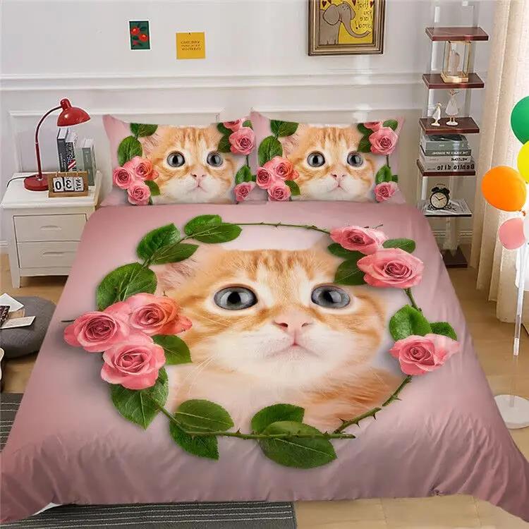 Cat Duvet Cover Set Lovely Animal Bedding Multiple Colour Bed Sets 2/3/PCS Quilt Covers/Pillowcases Twin/Full/Queen/King Size
