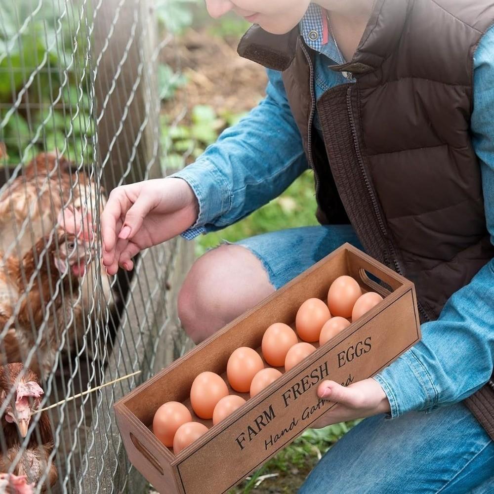 Open-Top Lid Egg Storage Box Rustic Egg Display Crates Durable Wood Egg Case  Farmhouse Use
