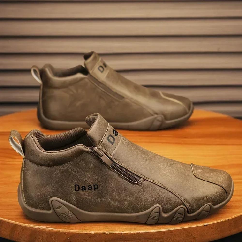 Pánské kožené boty Kotníkové boty Ležérní kožené mokasíny Zip Pohodlné Formální Plochá Jednobarevné Bílé boty Řidičské mokasíny