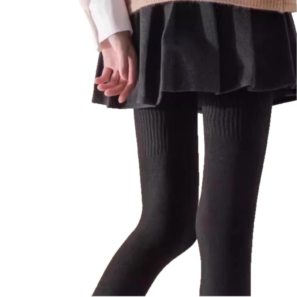 Women's Black Fleece-Lined Over-the-Knee Socks with Knee Pads - Thick, Slimming, and Warm for Autumn and Winter