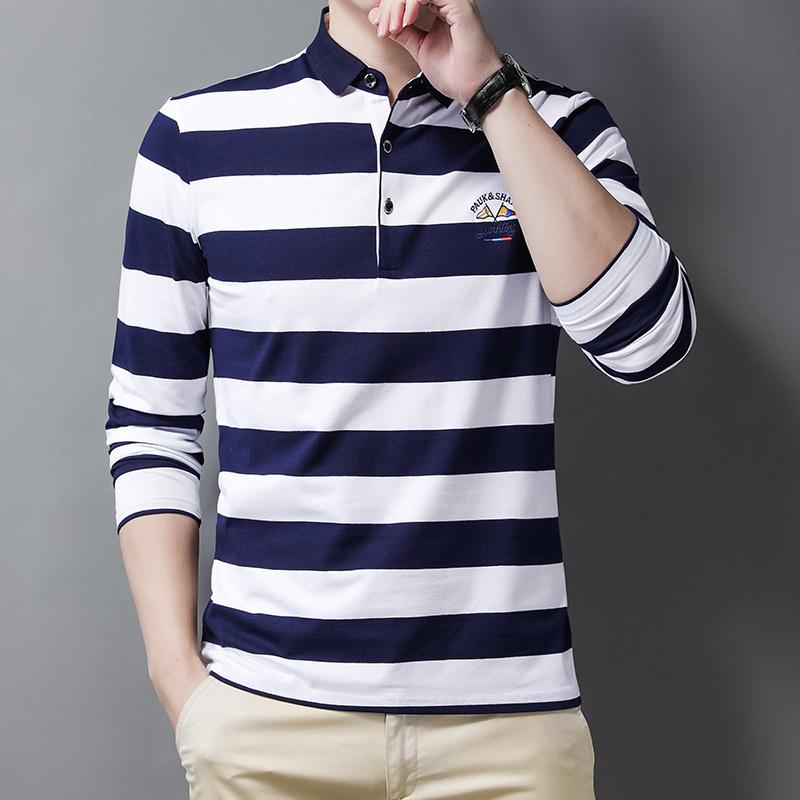 Новая мужская рубашка поло весна-осень с длинным рукавом и базовой рубашкой — фото 10