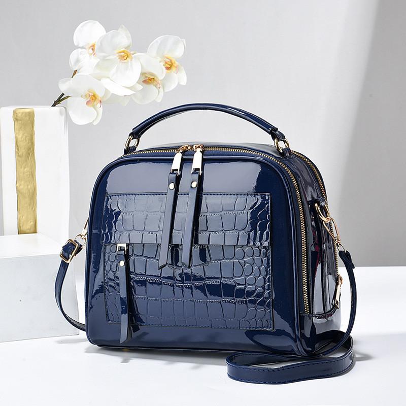 Chic Vintage Crocodile Print Shiny Pu Leather Crossbody Bag Perfect For Daily Styles Blue